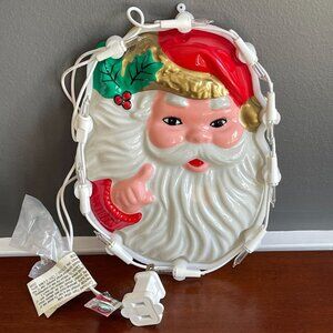 Vintage Christmas House Light Up Santa Claus Face Plastic Mold Decoration